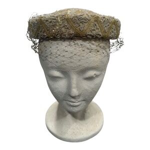 Marshall Field & Co. Beaded Pillbox‎ Hat Vintage Debutante Room